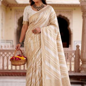 Vivacious Off White Banarasi Khadi Silk Saree With Alluring Blouse Piece