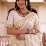 Vivacious Off White Banarasi Khadi Silk Saree With Alluring Blouse Piece