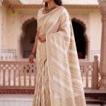 Vivacious Off White Banarasi Khadi Silk Saree With Alluring Blouse Piece