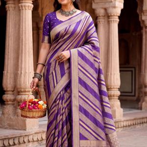 Unique Purple Banarasi Khadi Silk Saree With Eloquence Blouse Piece