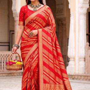 Winsome Red Banarasi Khadi Silk Saree With Impressive Blouse Piece