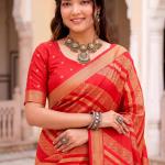 Winsome Red Banarasi Khadi Silk Saree With Impressive Blouse Piece