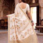 Nectarous Off White Banarasi Khadi Silk Saree With Designer Blouse Piece