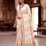 Nectarous Off White Banarasi Khadi Silk Saree With Designer Blouse Piece