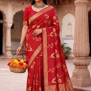 Exceptional Red Banarasi Khadi Silk Saree With Pleasant Blouse Piece