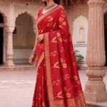 Exceptional Red Banarasi Khadi Silk Saree With Pleasant Blouse Piece
