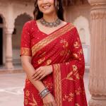 Exceptional Red Banarasi Khadi Silk Saree With Pleasant Blouse Piece