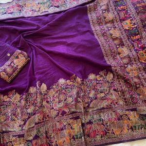 Redolent Purple Pashmina Saree With Staggering Blouse Piece