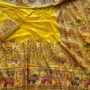 Panache Yellow Pashmina Saree With Glamorous Blouse Piece
