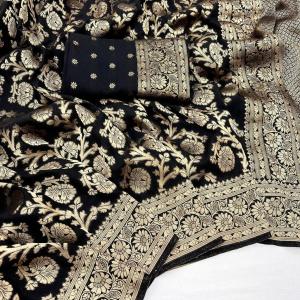 Marvellous Black Soft Banarasi Silk Saree With Extraordinary Blouse Piece