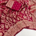 Staring Maroon Soft Banarasi Silk Saree With Charming Blouse Piece