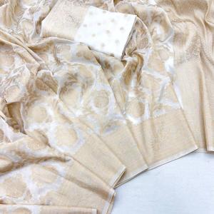 Designer Off White Soft Banarasi Silk Saree With Exceptional Blouse Piece