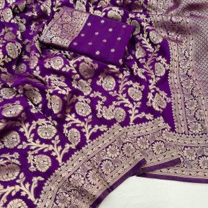 Twirling Purple Soft Banarasi Silk Saree With Traditional Blouse Piece