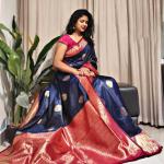 Gossamer Navy Blue Soft Banarasi Silk Saree With Propinquity Blouse Piece