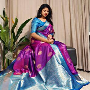 Engaging Purple Soft Banarasi Silk Saree With Transcendent Blouse Piece