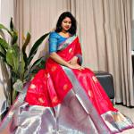 Enigmatic Red Soft Banarasi Silk Saree With Opulent Blouse Piece