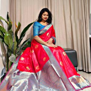 Enigmatic Red Soft Banarasi Silk Saree With Opulent Blouse Piece