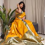 Ephemeral Yellow Soft Banarasi Silk Saree With Verdant Blouse Piece