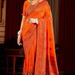 Fragrant Orange Pashmina Saree With Wonderful Blouse Piece