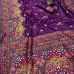 Entrancing Purple Pashmina Saree With Beleaguer Blouse Piece