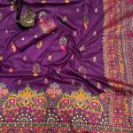 Entrancing Purple Pashmina Saree With Beleaguer Blouse Piece