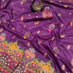 Entrancing Purple Pashmina Saree With Beleaguer Blouse Piece