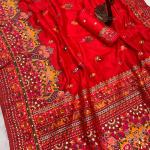 Outstanding Red Pashmina Saree With Majesty Blouse Piece