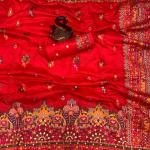 Outstanding Red Pashmina Saree With Majesty Blouse Piece