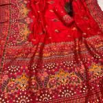 Outstanding Red Pashmina Saree With Majesty Blouse Piece