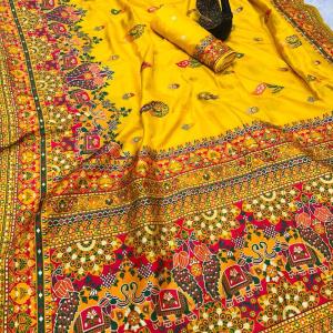 Ethereal Yellow Pashmina Saree With Innovative Blouse Piece