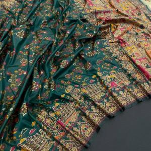 Sonorous Dark Green Pashmina Saree With Flaunt Blouse Piece