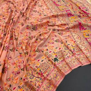 Mellifluous Peach Pashmina Saree With Improbable Blouse Piece