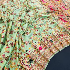 Woebegone Pista Pashmina Saree With Flattering Blouse Piece