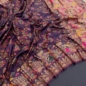 Proficient Purple Pashmina Saree With Sensational Blouse Piece
