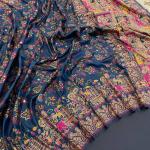 Exceptional Rama Pashmina Saree With Ravishing Blouse Piece