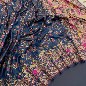 Exceptional Rama Pashmina Saree With Ravishing Blouse Piece