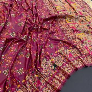 Luminous Wine Pashmina Saree With Winsome Blouse Piece