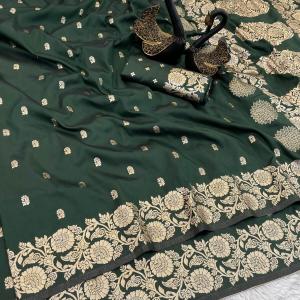 Petrichor Dark Green Soft Banarasi Silk Saree With Ideal Blouse Piece