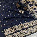 Epiphany Navy Blue Soft Banarasi Silk Saree With Dalliance Blouse Piece