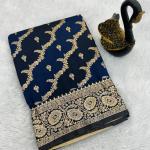 Diaphanous Navy Blue Soft Banarasi Silk Saree With Phenomenal Blouse Piece