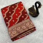 Marvellous Red Soft Banarasi Silk Saree With Evanescent Blouse Piece