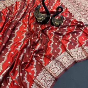 Marvellous Red Soft Banarasi Silk Saree With Evanescent Blouse Piece