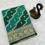 Pulsating Sea Green Soft Banarasi Silk Saree With Snappy Blouse Piece