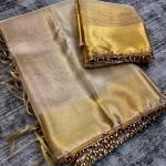 Fancifull Golden Soft Tissue Silk Saree With Demesne Blouse Piece