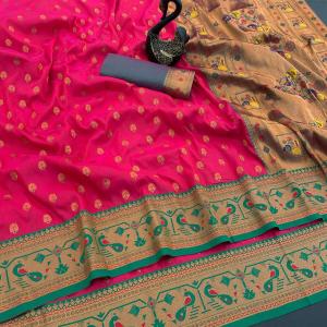 Winsome Dark Pink Paithani Silk Saree With Devastating Blouse Piece