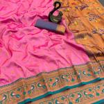 Vivacious Pink Paithani Silk Saree With Groovy Blouse Piece