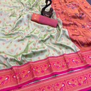 Imbrication Pista Paithani Silk Saree With Precious Blouse Piece