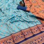Ebullience Sky Paithani Silk Saree With Fantabulous Blouse Piece