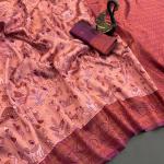 Deserving Pink Soft Banarasi Tissue Silk Saree With Precious Blouse Piece