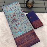 Prodigal Sky Soft Banarasi Tissue Silk Saree With Flamboyant Blouse Piece